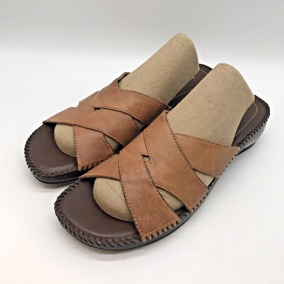Naturalizer Risco Comfy Leather Slides Women's 8.5 Tan Open Toe Wedge Sandals - Picture 3 of 10